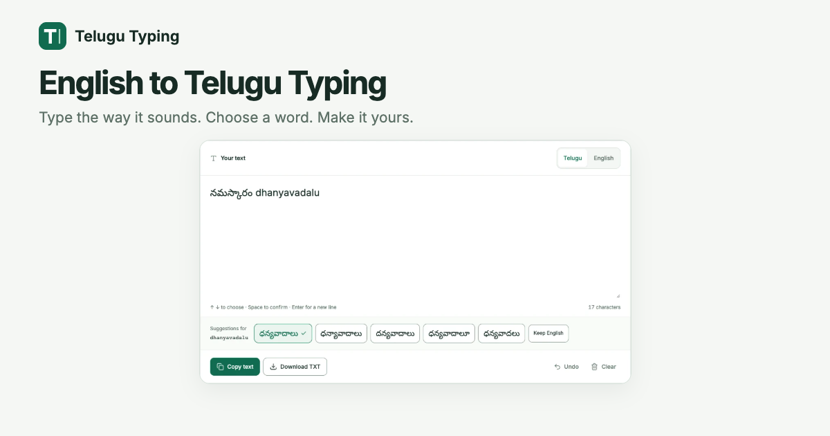 English to Telugu Typing — Free Online Telugu Typing